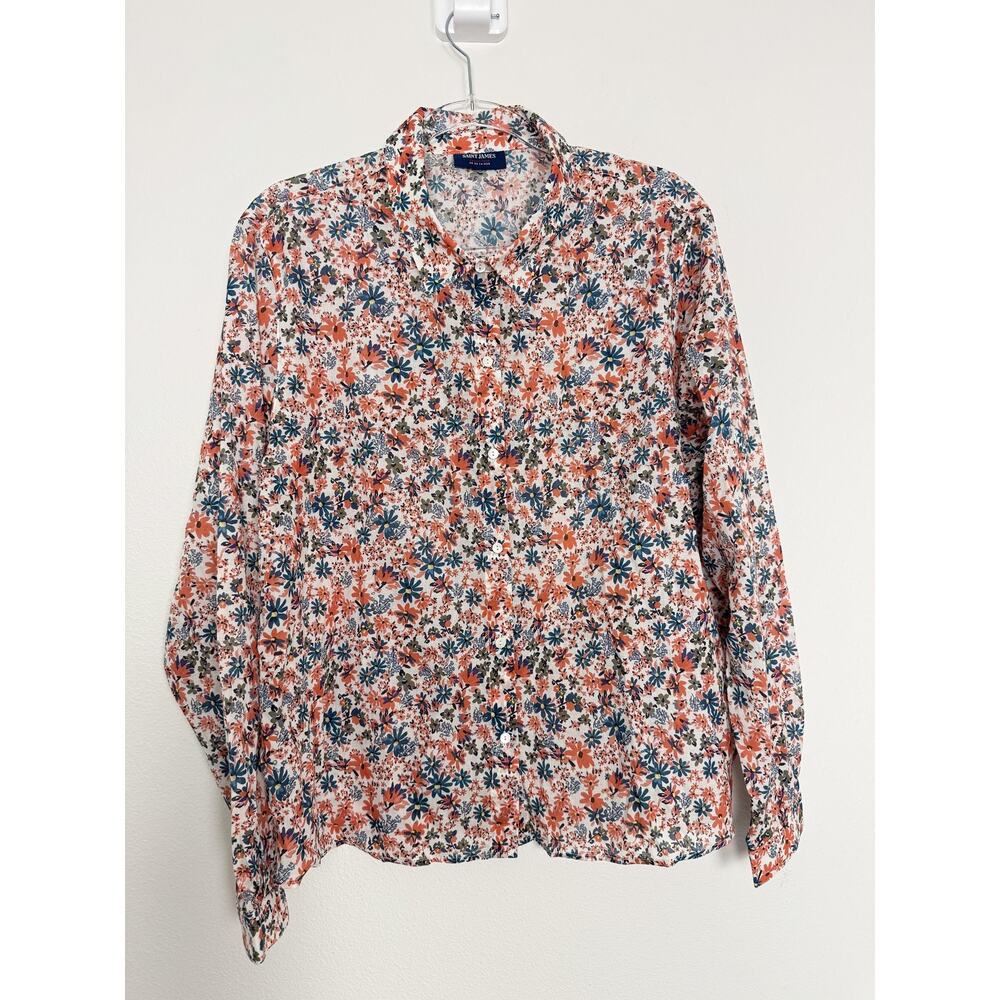Saint James Top Shirt Womens M/L Floral Button Front Cotton Blousev - Picture 3 of 12